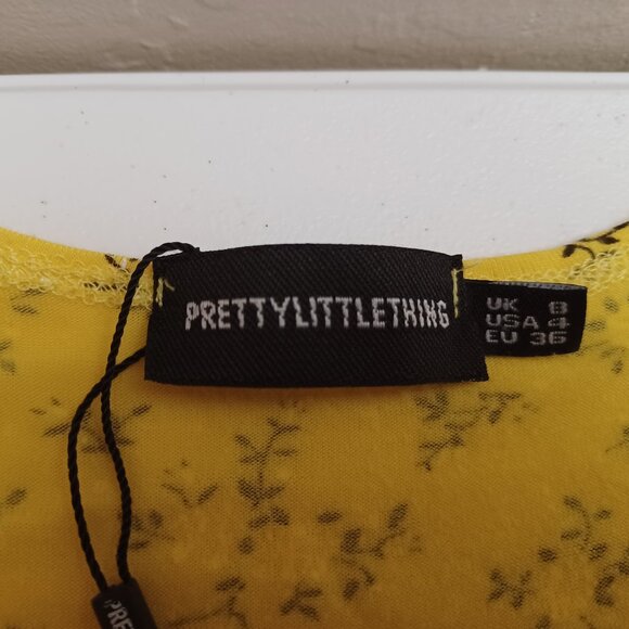 Women's PrettyLittleThing Yellow Floral Spring Mini Dress Size 4 - Picture 4 of 9
